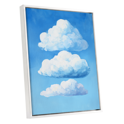 Cloud Study in Blue, blue, white, gray nature wall art shown as a white framed canvas wall art