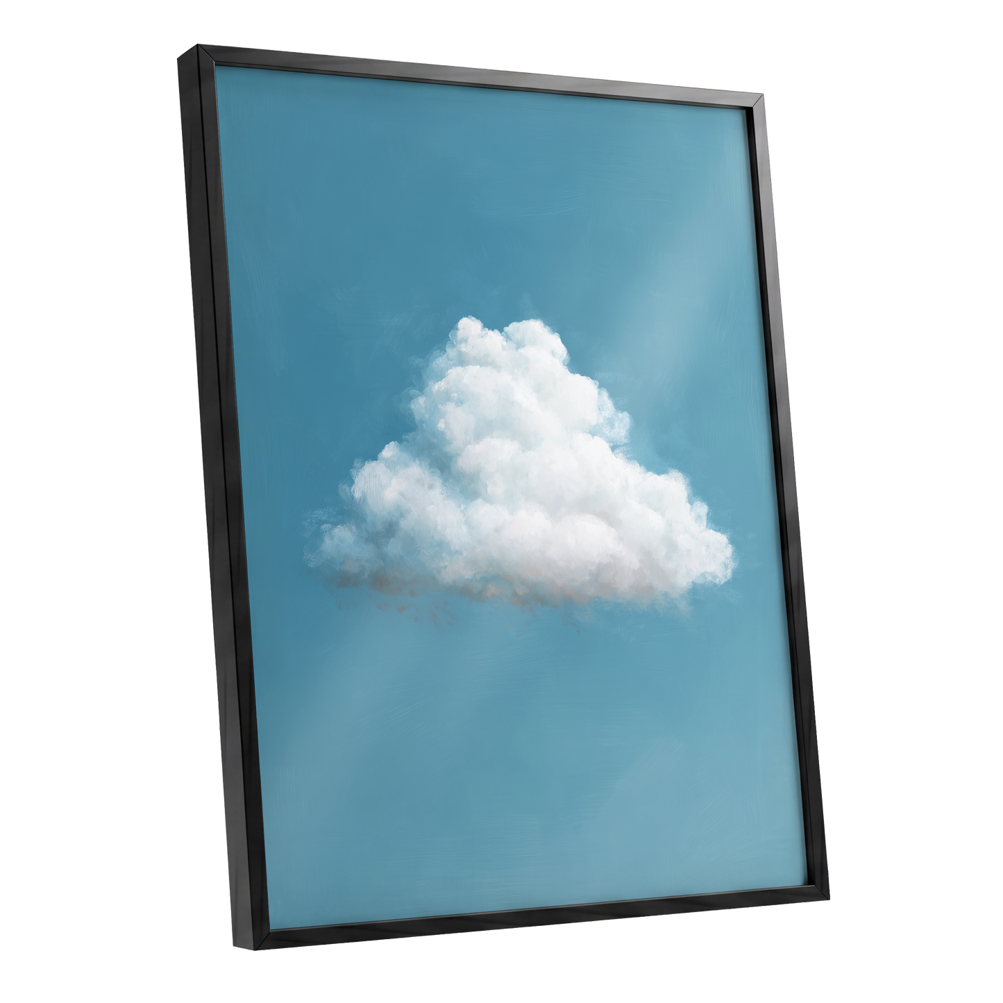 Cloudborne Calm, blue, white, gray nature wall art shown as a black framed poster wall art print