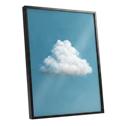 Cloudborne Calm, blue, white, gray nature wall art shown as a black framed poster wall art print