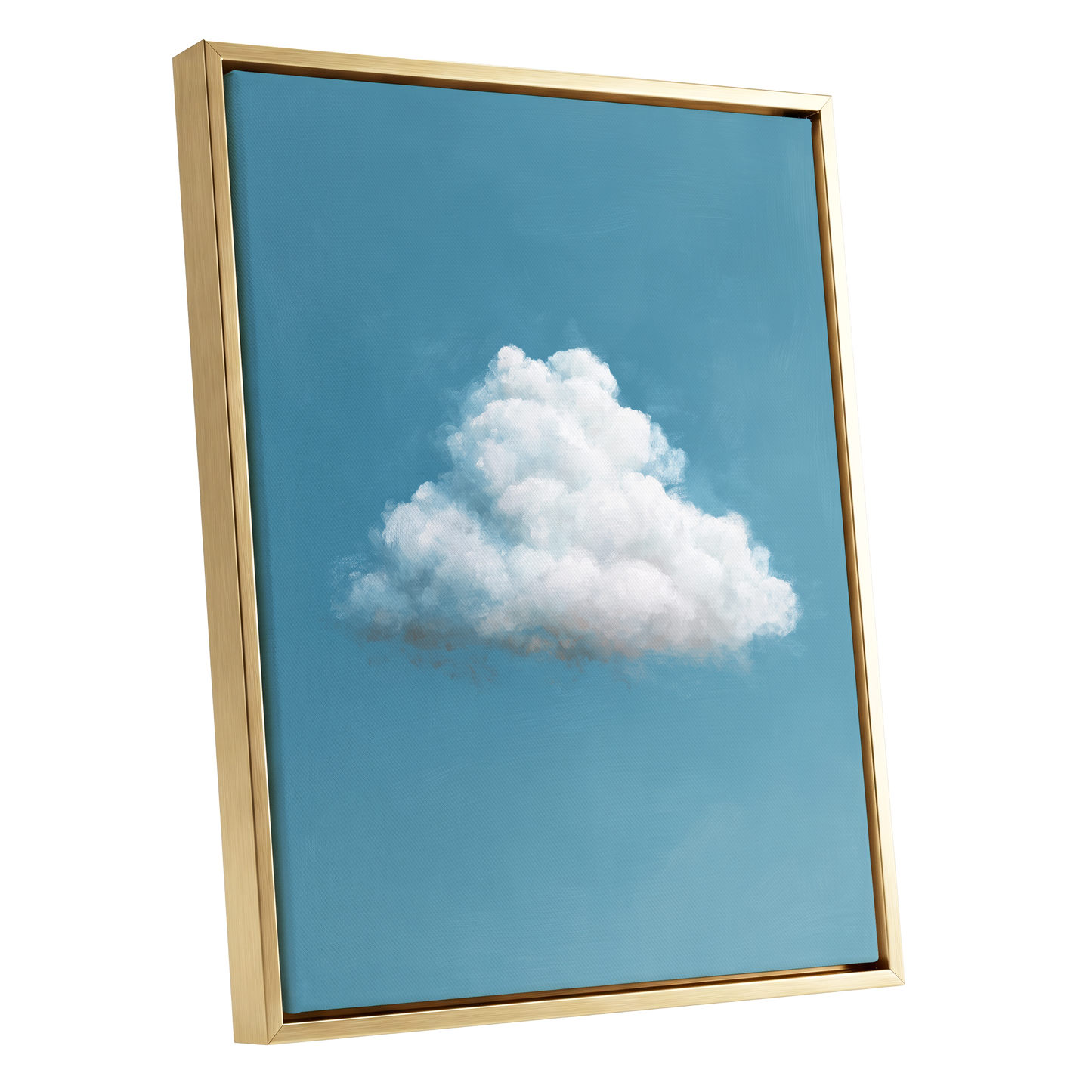 Cloudborne Calm, blue, white, gray nature wall art shown as a gold framed canvas wall art