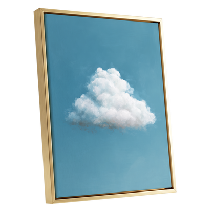 Cloudborne Calm, blue, white, gray nature wall art shown as a gold framed canvas wall art
