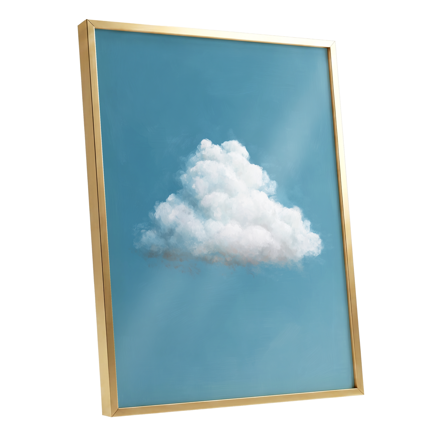 Cloudborne Calm, blue, white, gray nature wall art shown as a gold framed poster wall art print