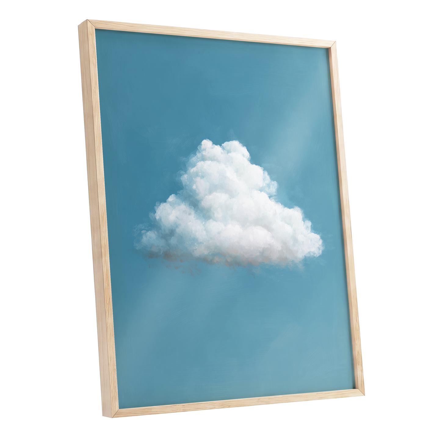 Cloudborne Calm, blue, white, gray nature wall art shown as a oak framed poster wall art print