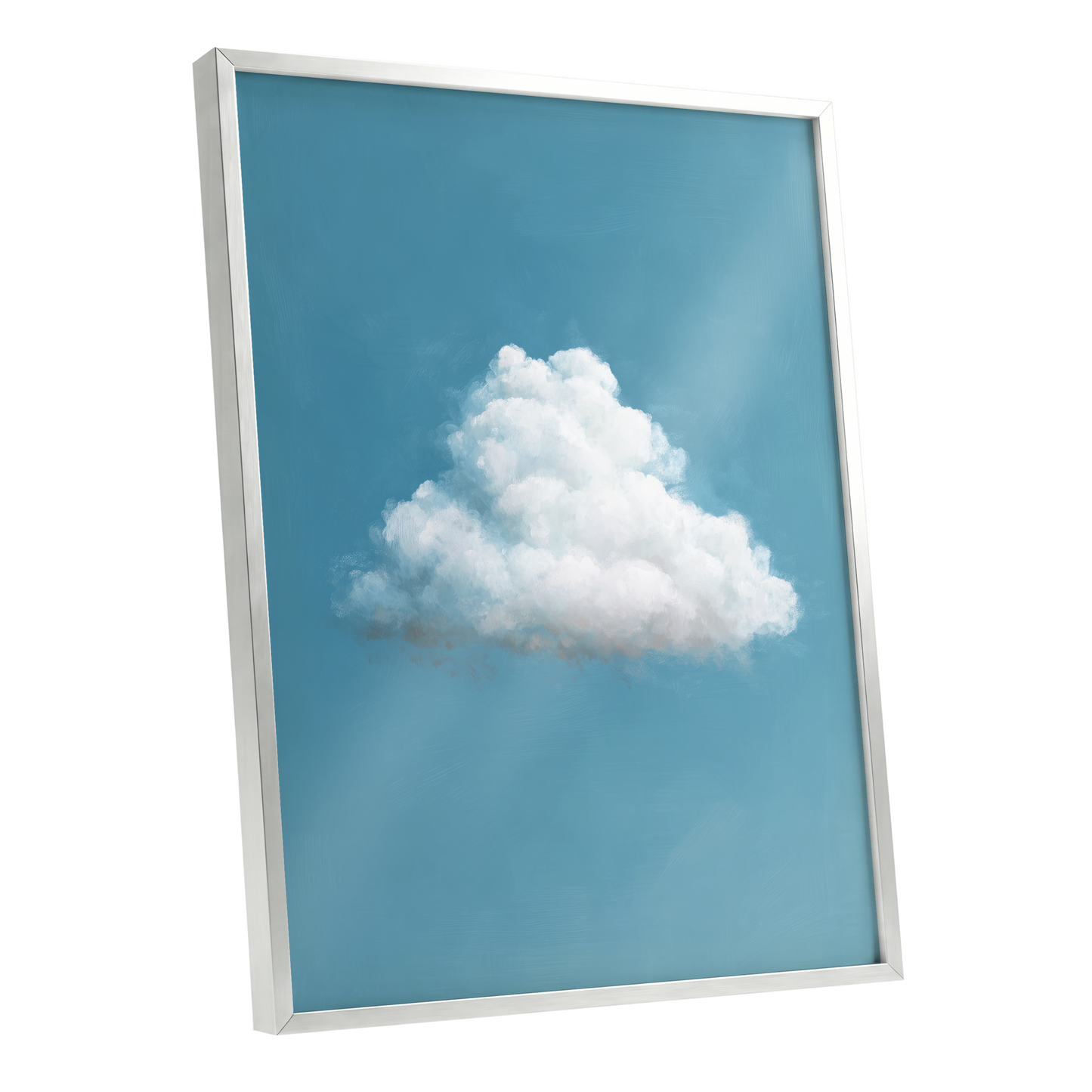 Cloudborne Calm, blue, white, gray nature wall art shown as a silver framed poster wall art print