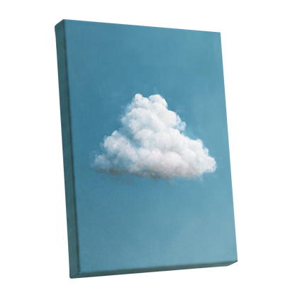 Cloudborne Calm, blue, white, gray nature wall art shown as a stretched canvas wall art