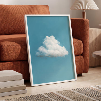 Cloudborne Calm, blue, white, gray nature wall art displayed in a styled interior, gallery view 2