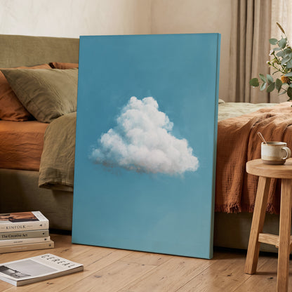 Cloudborne Calm, blue, white, gray nature wall art displayed in a styled interior, gallery view 3