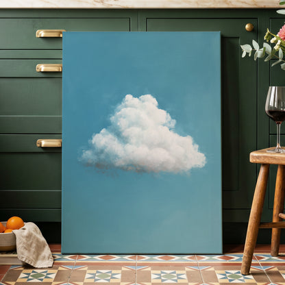 Cloudborne Calm, blue, white, gray nature wall art displayed in a styled interior, gallery view 7