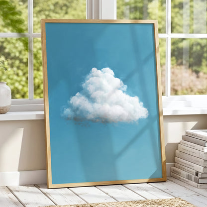 Cloudborne Calm, blue, white, gray nature wall art displayed in a styled interior, gallery view 9