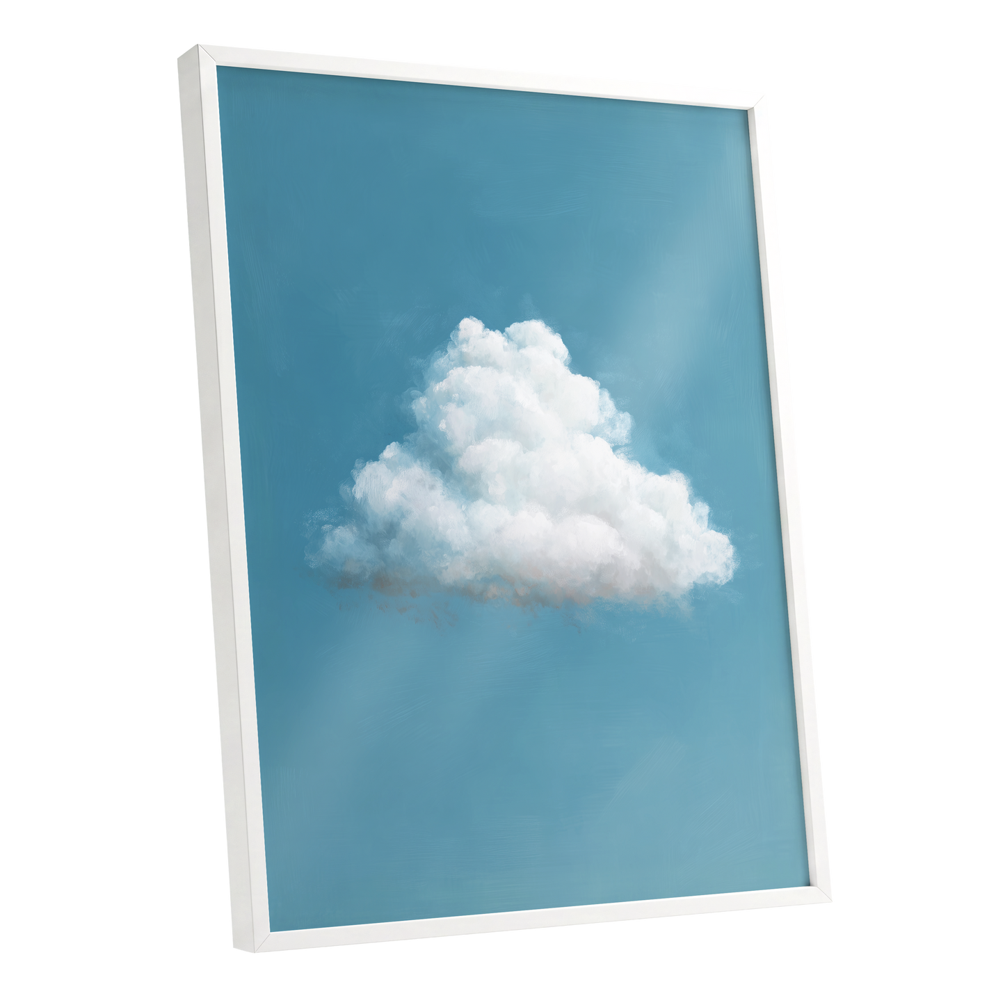 Cloudborne Calm, blue, white, gray nature wall art shown as a white framed poster wall art print