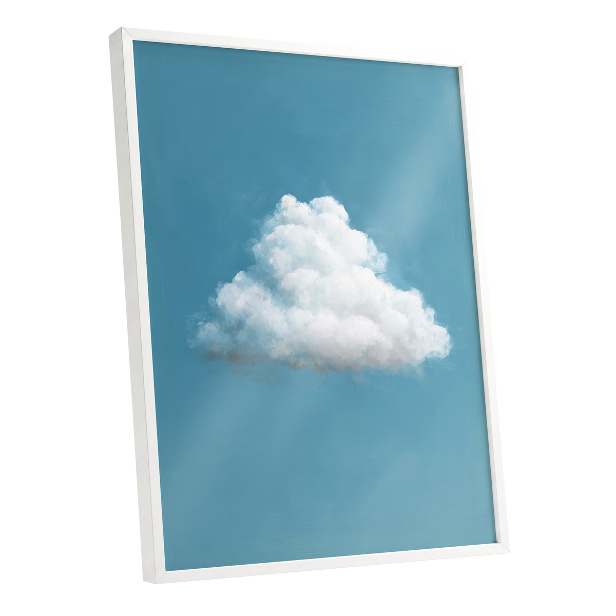 Cloudborne Calm, blue, white, gray nature wall art shown as a white framed poster wall art print