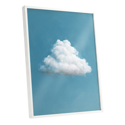 Cloudborne Calm, blue, white, gray nature wall art shown as a white framed poster wall art print