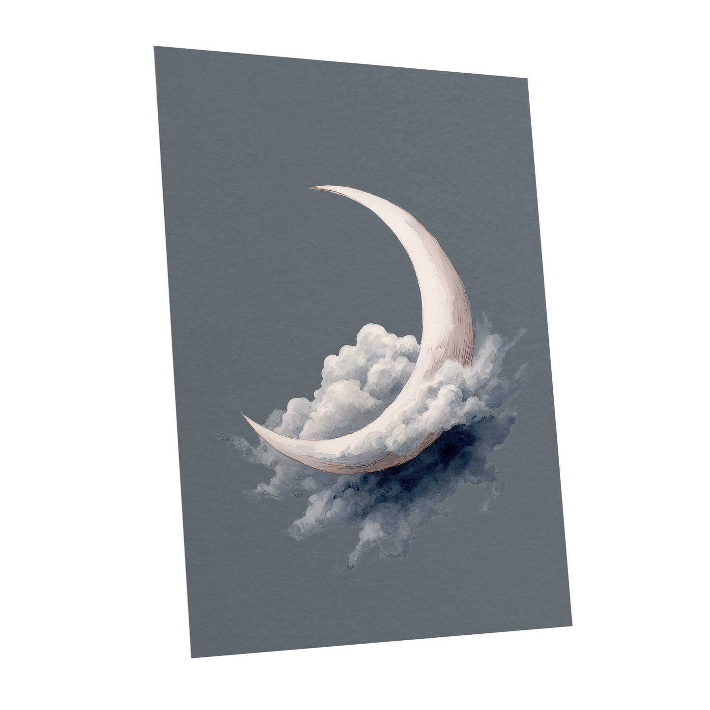 Cloudborne Crescent, gray, white, blue nature wall art shown as a unframed poster wall art print