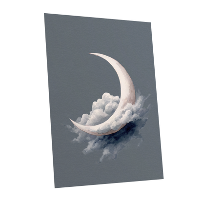 Cloudborne Crescent, gray, white, blue nature wall art shown as a unframed poster wall art print
