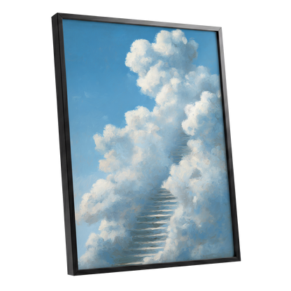 Cloudborne Passage, blue, white, gray nature wall art shown as a black framed poster wall art print