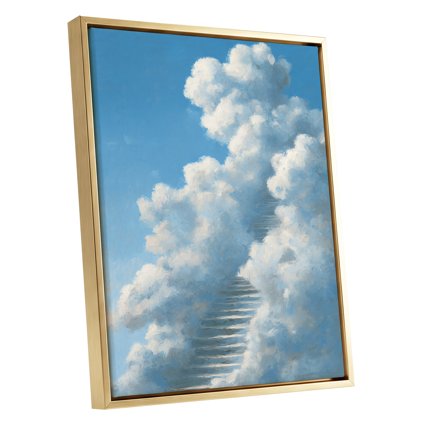 Cloudborne Passage, blue, white, gray nature wall art shown as a gold framed canvas wall art