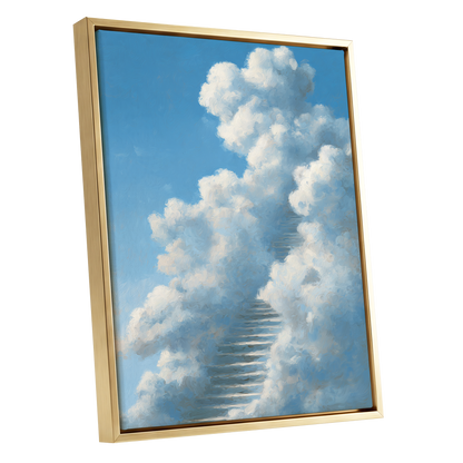 Cloudborne Passage, blue, white, gray nature wall art shown as a gold framed canvas wall art