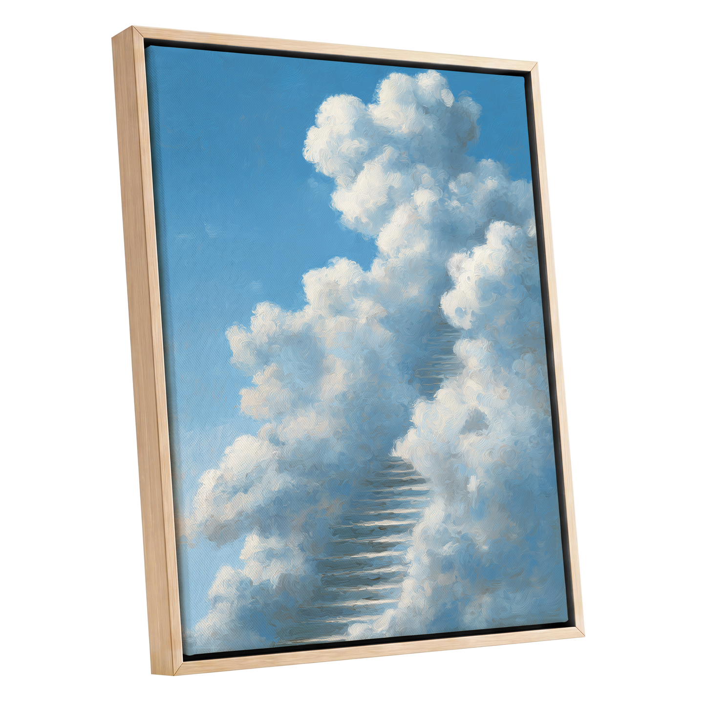 Cloudborne Passage, blue, white, gray nature wall art shown as a oak framed canvas wall art