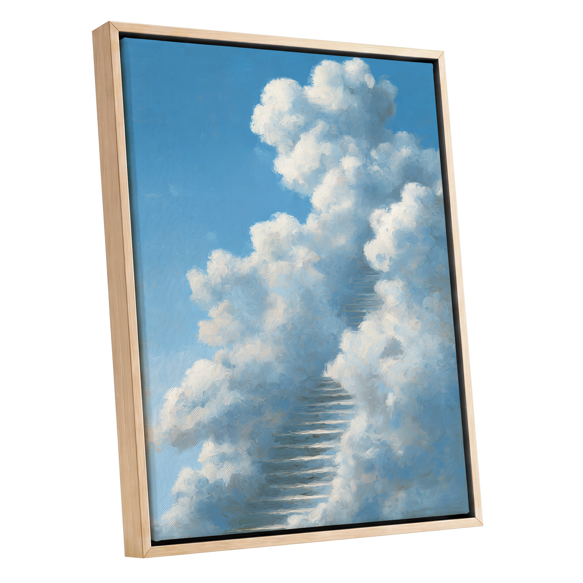 Cloudborne Passage, blue, white, gray nature wall art shown as a oak framed canvas wall art