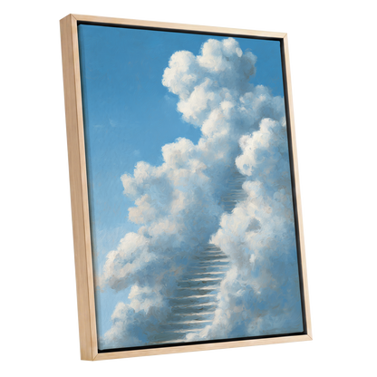Cloudborne Passage, blue, white, gray nature wall art shown as a oak framed canvas wall art