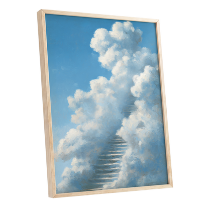 Cloudborne Passage, blue, white, gray nature wall art shown as a oak framed poster wall art print