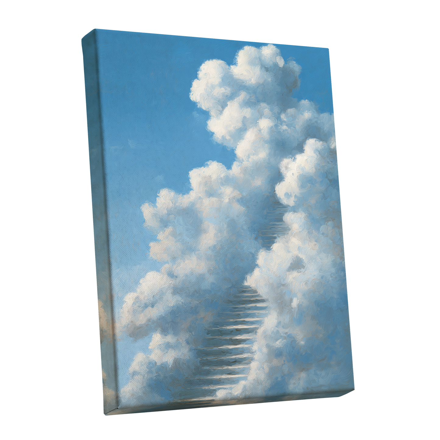 Cloudborne Passage, blue, white, gray nature wall art shown as a stretched canvas wall art