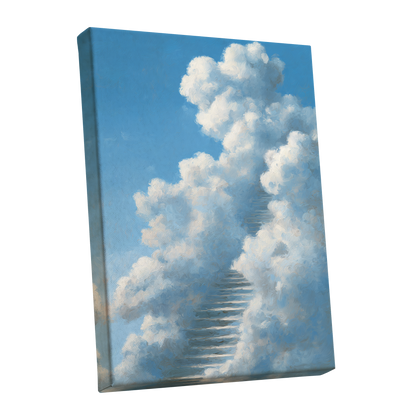 Cloudborne Passage, blue, white, gray nature wall art shown as a stretched canvas wall art
