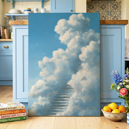 Cloudborne Passage, blue, white, gray nature wall art displayed in a styled interior, gallery view 3