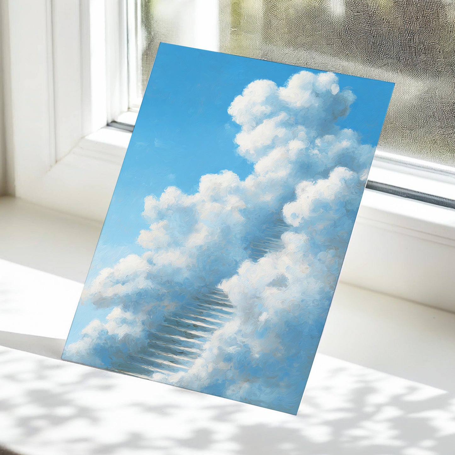 Cloudborne Passage, blue, white, gray nature wall art displayed in a styled interior, gallery view 5