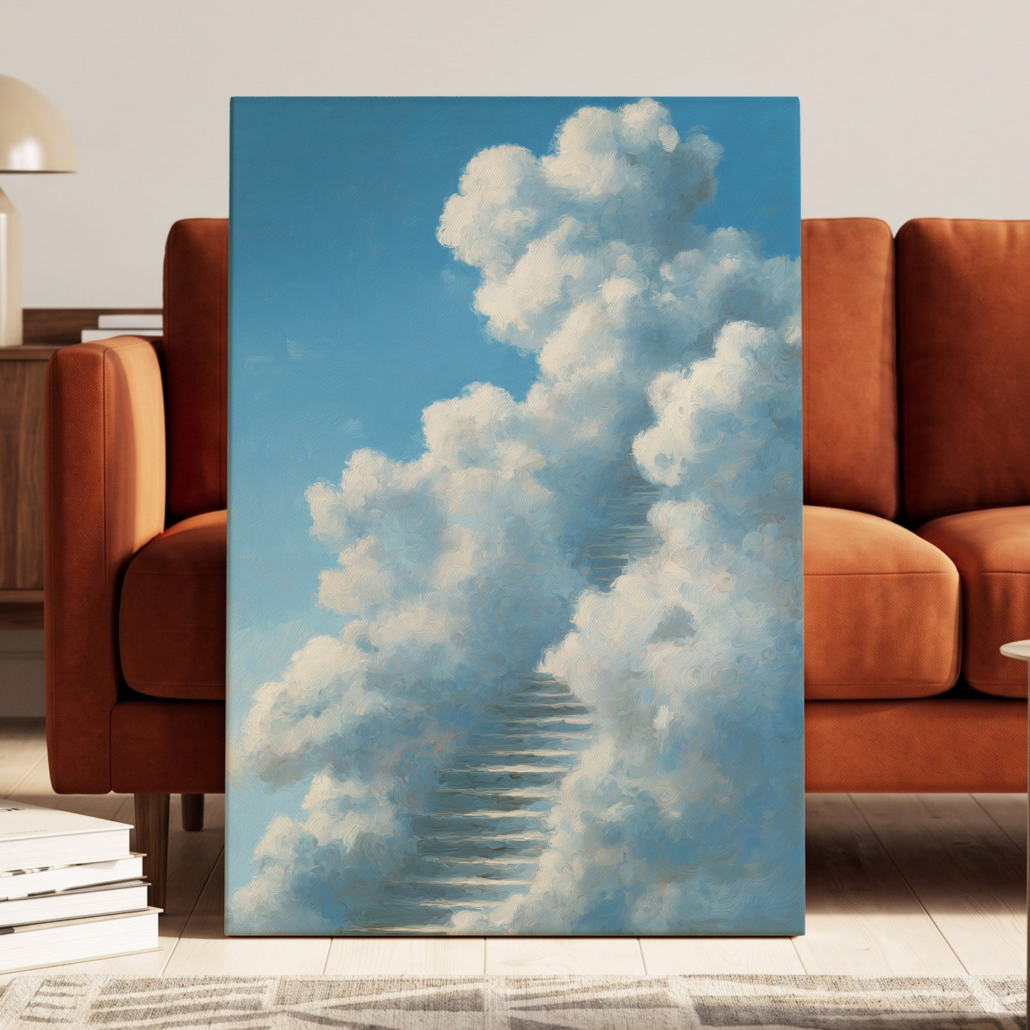 Cloudborne Passage, blue, white, gray nature wall art displayed in a styled interior, gallery view 7