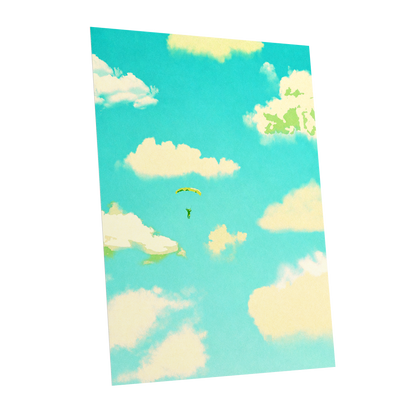 Cloudbound Reverie, blue, beige, yellow nature wall art shown as a unframed poster wall art print