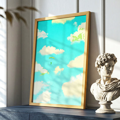 Cloudbound Reverie, blue, beige, yellow nature wall art displayed in a styled interior, gallery view 2