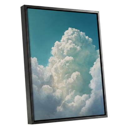 Clouds Above the Blue, blue, white, gray nature wall art shown as a black framed canvas wall art