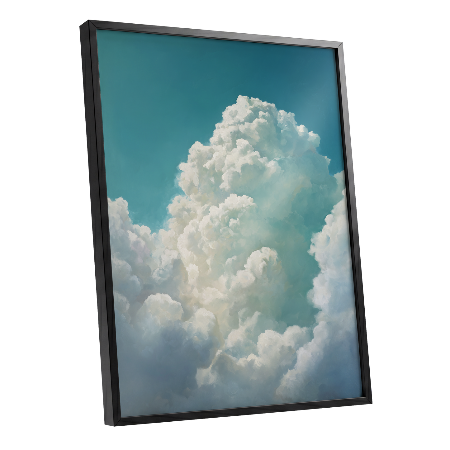 Clouds Above the Blue, blue, white, gray nature wall art shown as a black framed poster wall art print