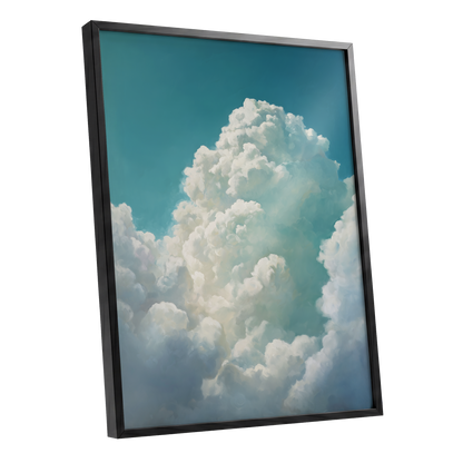 Clouds Above the Blue, blue, white, gray nature wall art shown as a black framed poster wall art print
