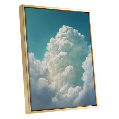 Clouds Above the Blue, blue, white, gray nature wall art shown as a gold framed canvas wall art