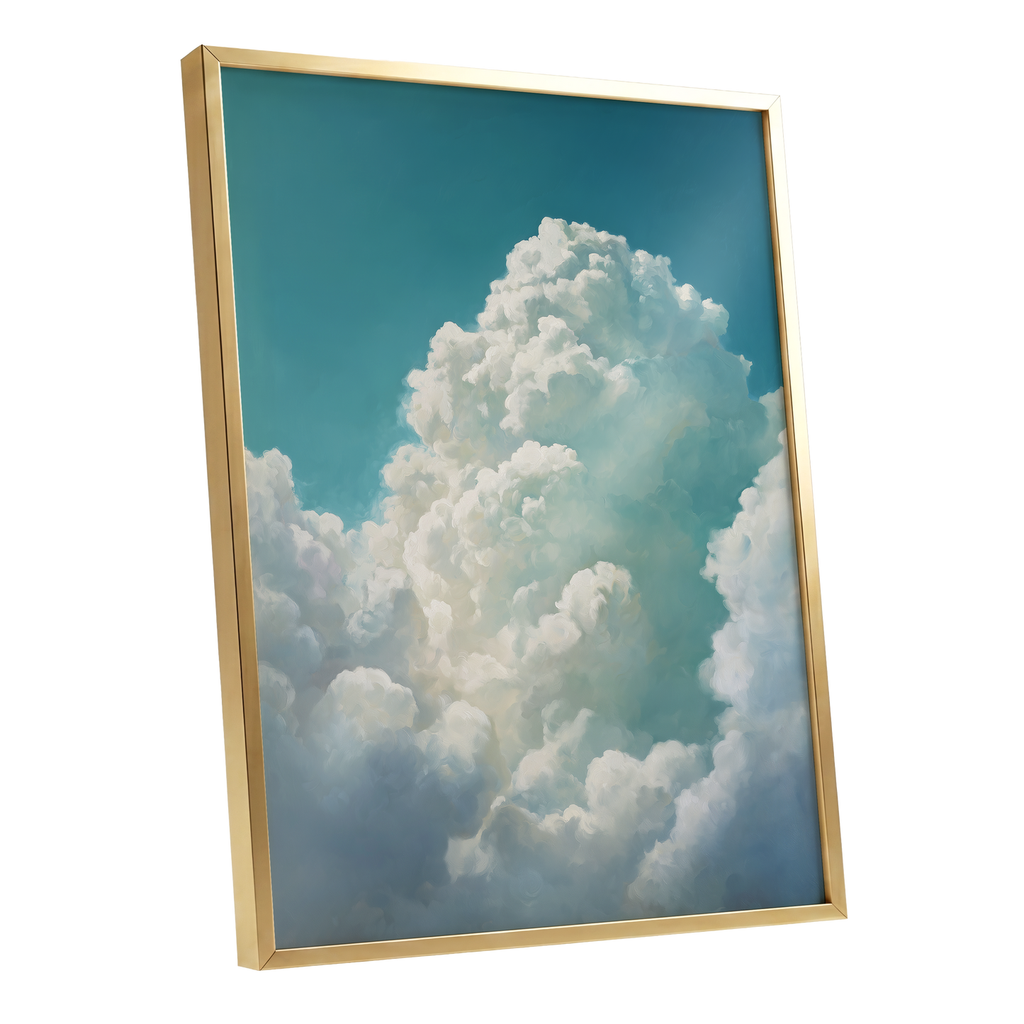 Clouds Above the Blue, blue, white, gray nature wall art shown as a gold framed poster wall art print