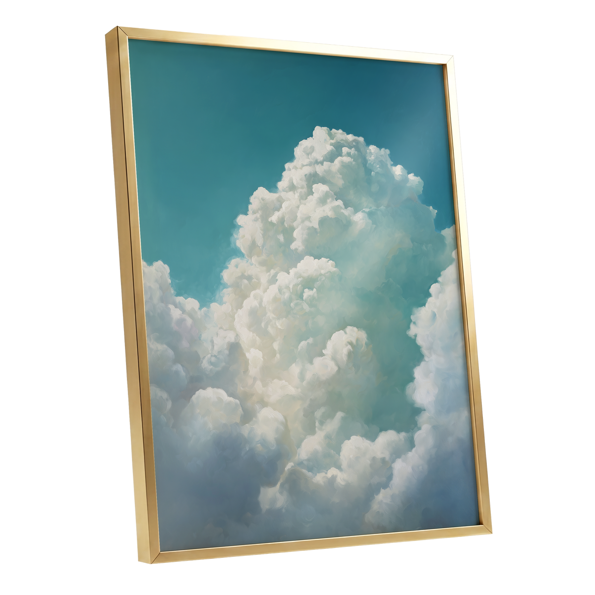 Clouds Above the Blue, blue, white, gray nature wall art shown as a gold framed poster wall art print