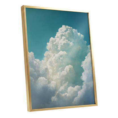 Clouds Above the Blue, blue, white, gray nature wall art shown as a gold framed poster wall art print
