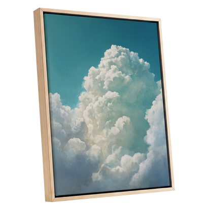 Clouds Above the Blue, blue, white, gray nature wall art shown as a oak framed canvas wall art