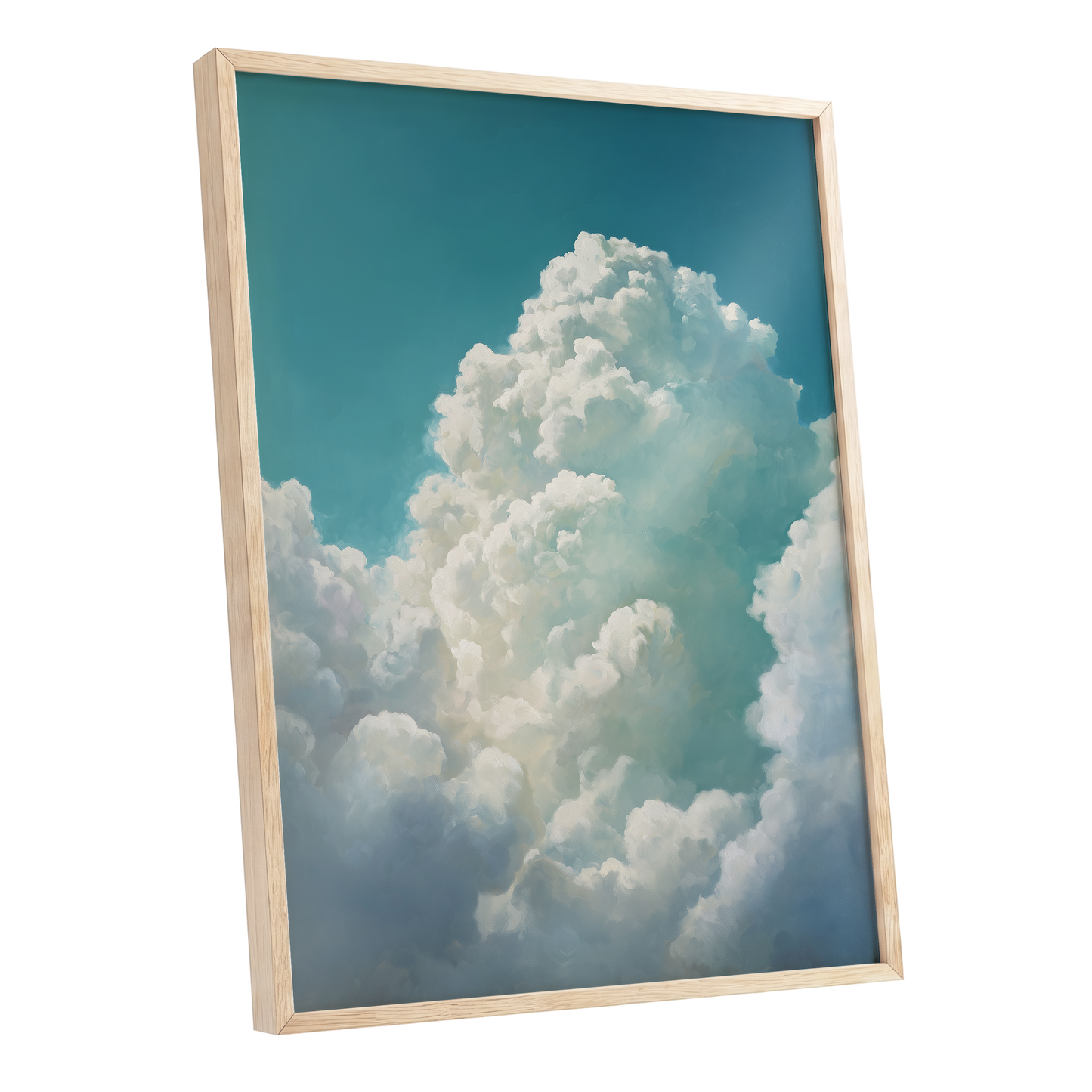 Clouds Above the Blue, blue, white, gray nature wall art shown as a oak framed poster wall art print