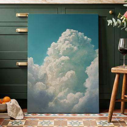 Clouds Above the Blue, blue, white, gray nature wall art displayed in a styled interior, gallery view 3