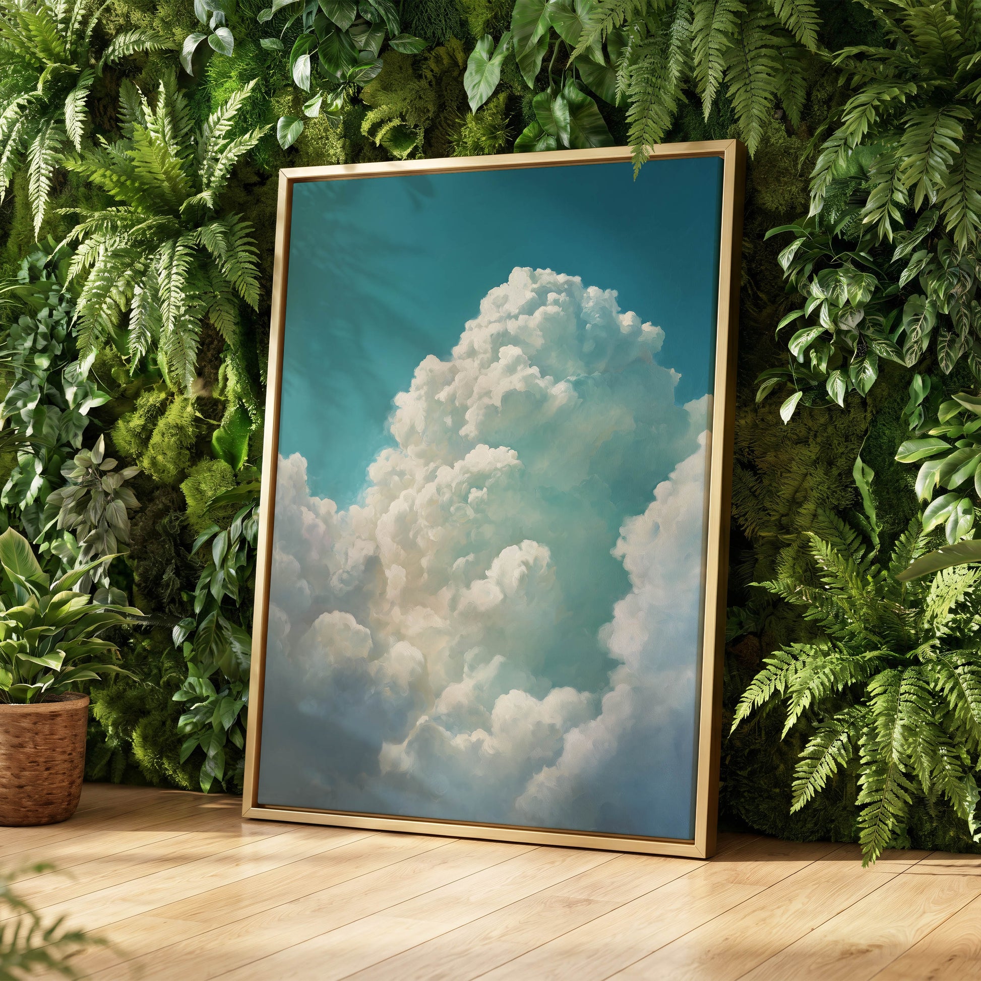 Clouds Above the Blue, blue, white, gray nature wall art displayed in a styled interior, gallery view 4
