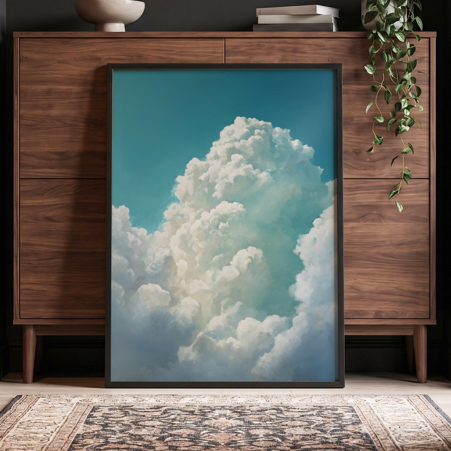 Clouds Above the Blue, blue, white, gray nature wall art displayed in a styled interior, gallery view 6