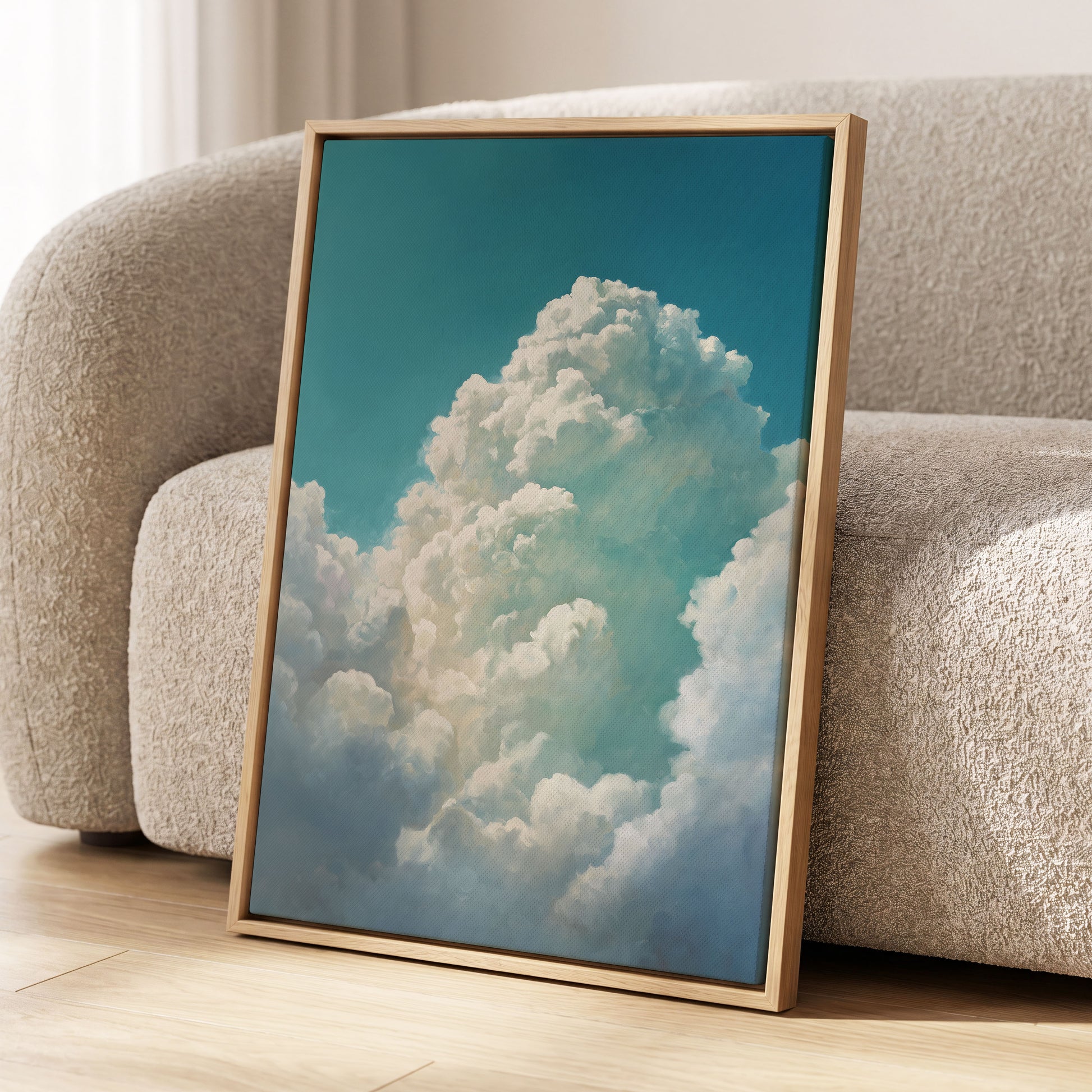 Clouds Above the Blue, blue, white, gray nature wall art displayed in a styled interior, gallery view 8