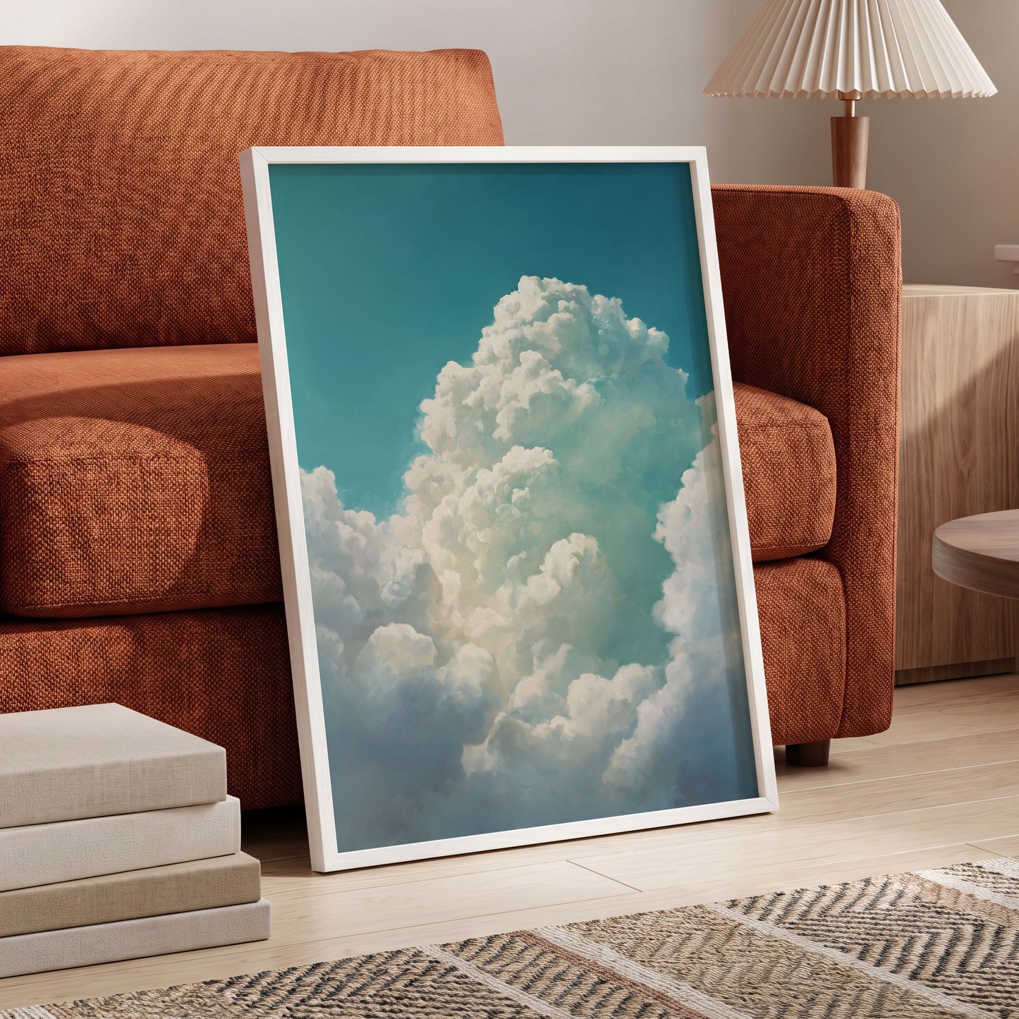 Clouds Above the Blue, blue, white, gray nature wall art displayed in a styled interior, gallery view 9
