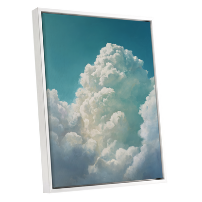 Clouds Above the Blue, blue, white, gray nature wall art shown as a white framed canvas wall art