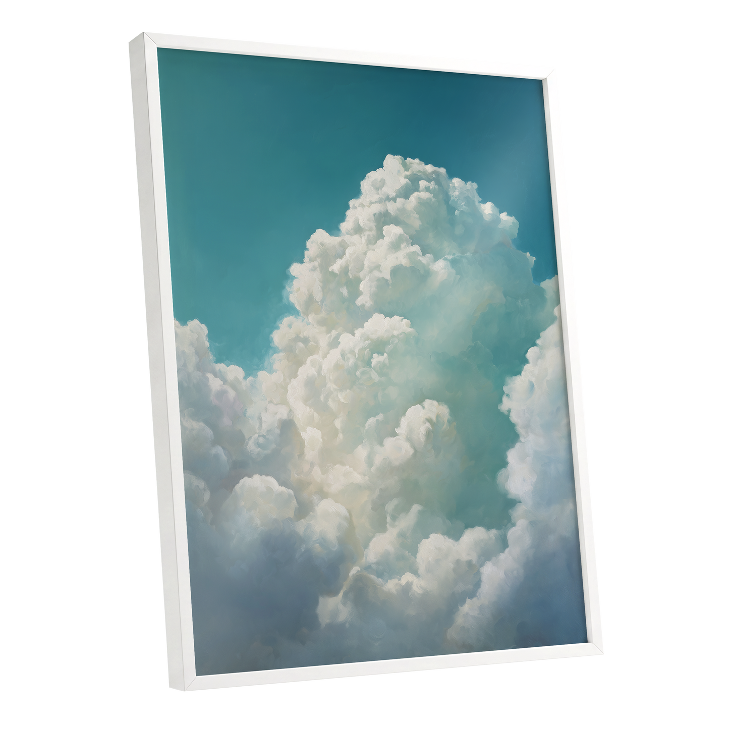 Clouds Above the Blue, blue, white, gray nature wall art shown as a white framed poster wall art print