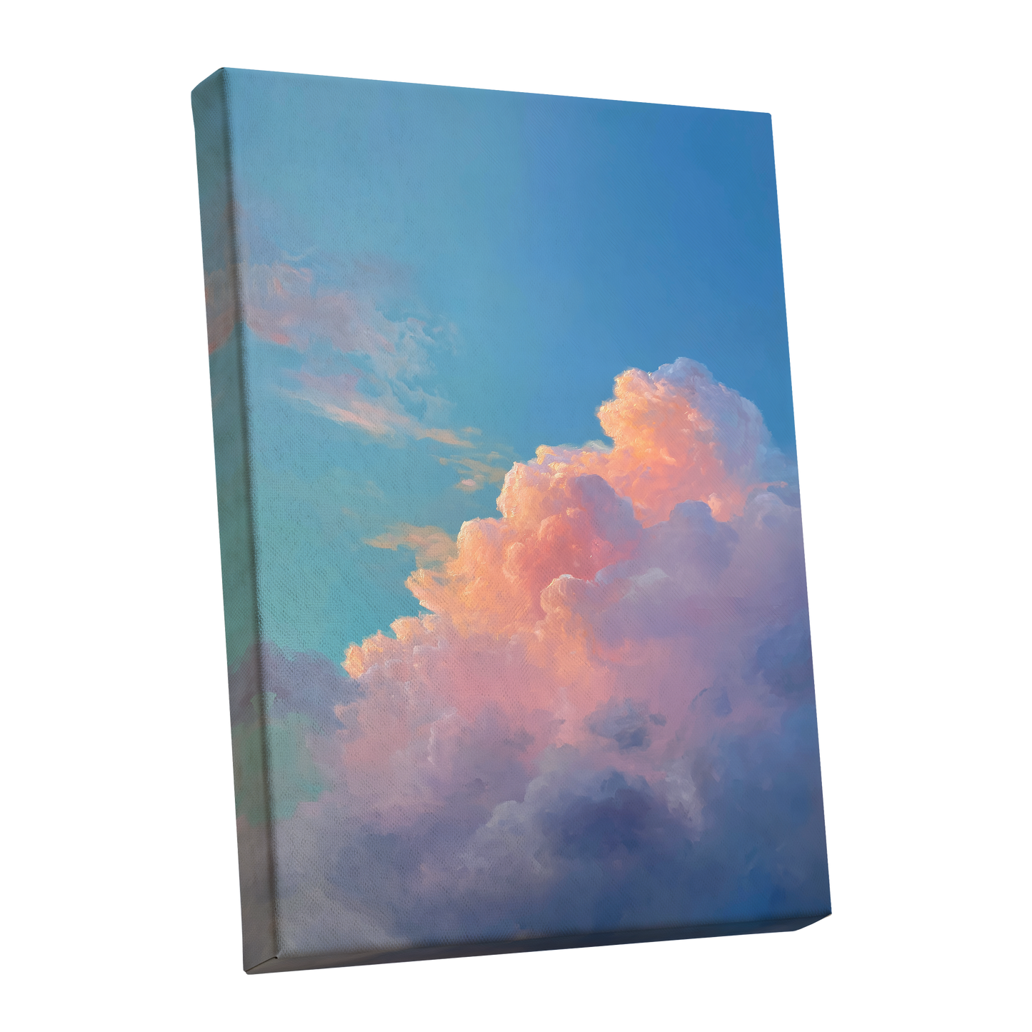 Clouds at Blush Hour, blue, pink, purple nature wall art shown as a stretched canvas wall art