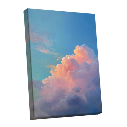 Clouds at Blush Hour, blue, pink, purple nature wall art shown as a stretched canvas wall art